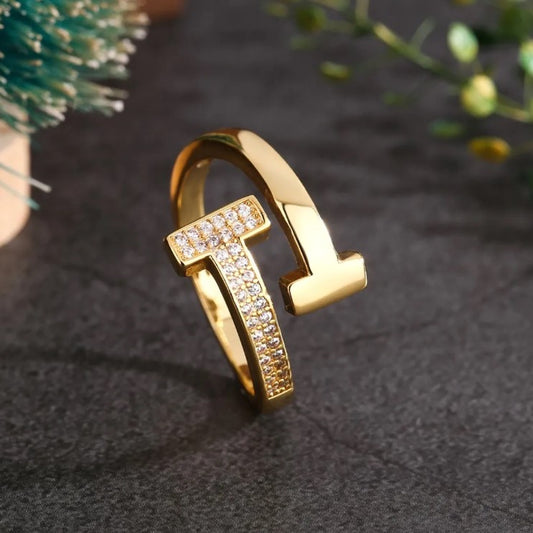 Anillo Ajustable Abieto de Circonita Cubierta Chapa 18 k